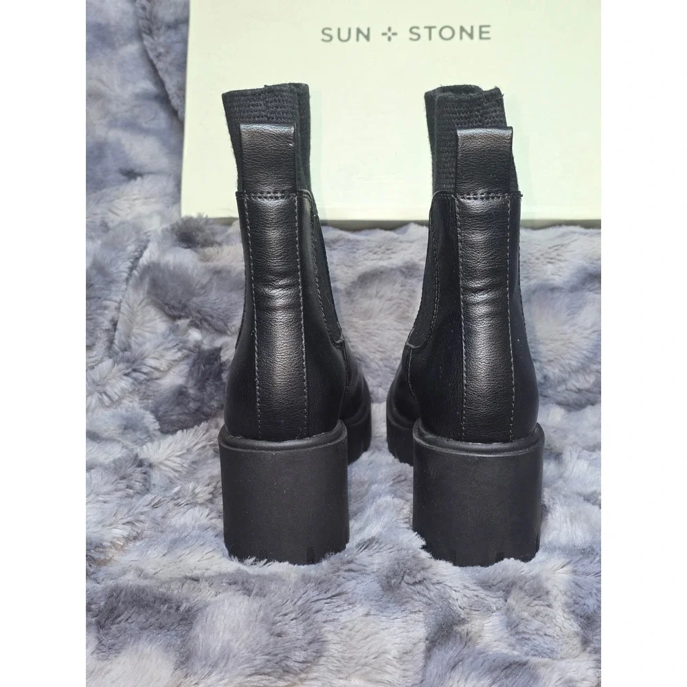 NWB Sun & Stone Verityy Black Chelsea Lug Sole Platform Boots Size‎ 6.5